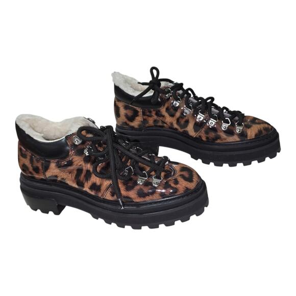 Schutz Lucille Lug Sole Leopard Print Faux Shearling Lined Ankle BootSize 7.5 B - Picture 8 of 12